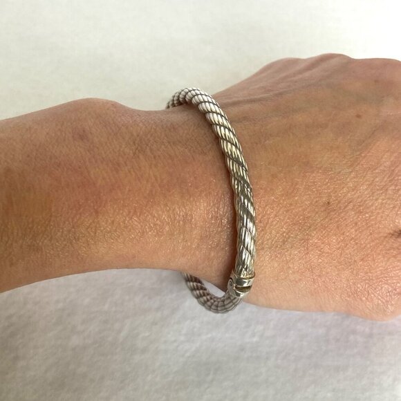Sterling Silver 925 5MM Twisted Hinged Oval Bangle Bracelet Sz 7" - Picture 4 of 16